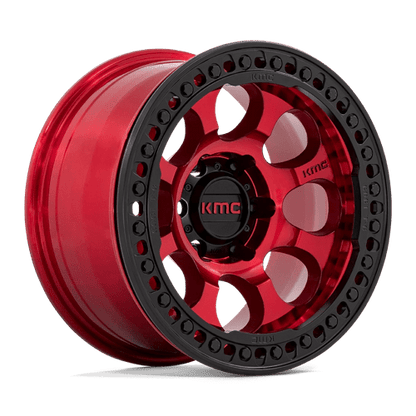KMC KM237 RIOT BEADLOCK Candy Red W/ Satin Black Ring 17x8.5 0 6x139.7mm 108mm