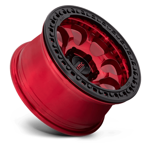KMC KM237 RIOT BEADLOCK Candy Red W/ Satin Black Ring 17x9 -12 6x139.7mm 108mm