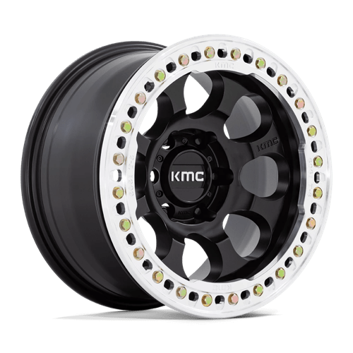 KMC KM237 RIOT BEADLOCK Satin Black W/ Machined Ring 17x9 -12 6x139.7mm 108mm