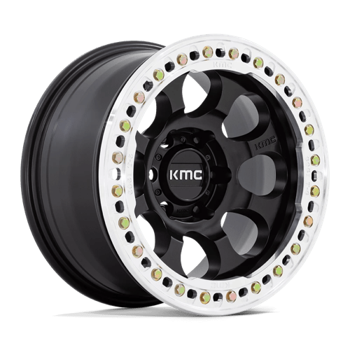 KMC KM237 RIOT BEADLOCK Satin Black W/ Machined Ring 17x8.5 0 6x139.7mm 108mm