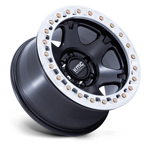 KMC KM238 VI BEADLOCK Satin Black W/ Machined Ring 17x9 -12 5x127mm 71.5mm