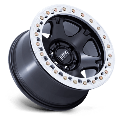 KMC KM238 VI BEADLOCK Satin Black W/ Machined Ring 17x9 -12 5x127mm 71.5mm