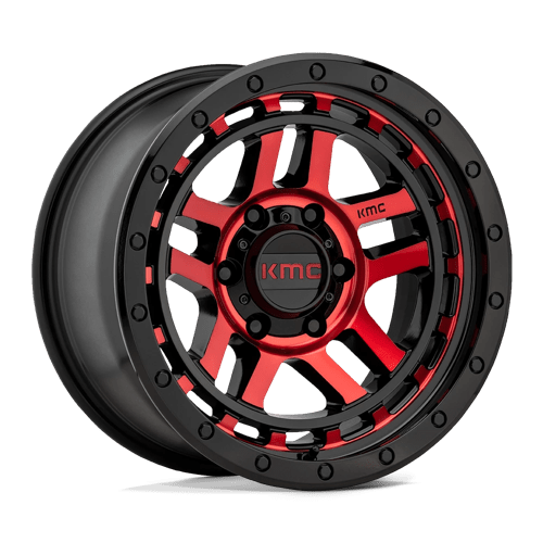 KMC KM540 RECON Gloss Black Mach W/ Red Tint 17x9 -12 6x139.7mm 106.1mm