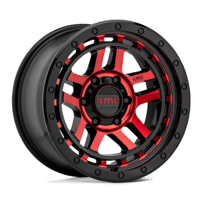 KMC KM540 RECON Gloss Black Mach W/ Red Tint 17x9 -12 6x139.7mm 106.1mm