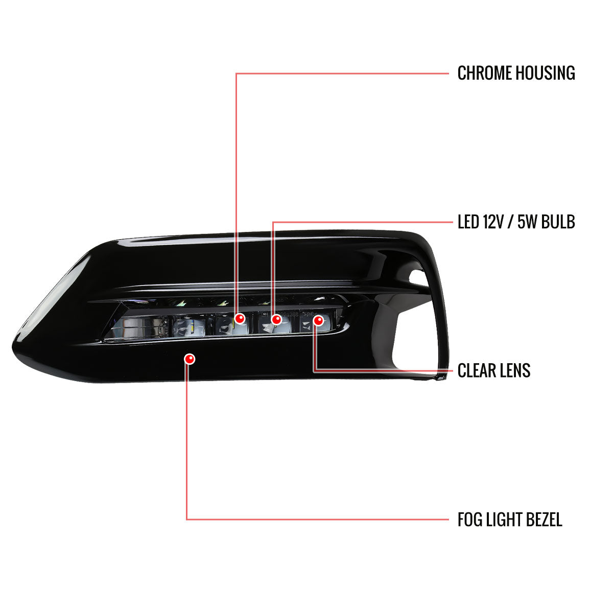 2018-2020 Honda Accord LED Fog Lights Kit w/ Switch & Wiring Harness (Chrome Housing/Clear Lens)