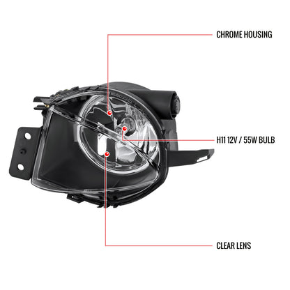 2006 BMW E90 3 Series 325i/330i / 2007-2008 3 Series 328i/335i Fog Lights (Chrome Housing/Clear Lens)