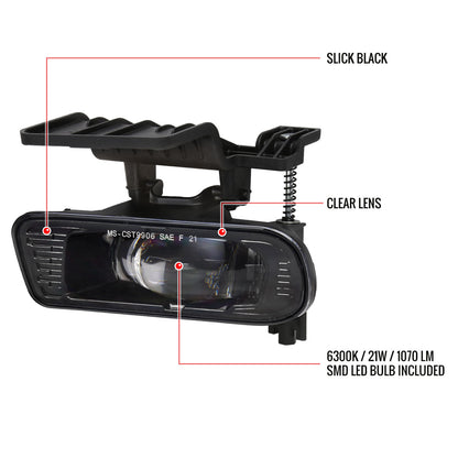 1999-2002 Chevrolet Silverado 1500/2500/2001-2002 Silverado 3500 LED Fog Lights kit (Glossy Black Housing/Clear Lens)