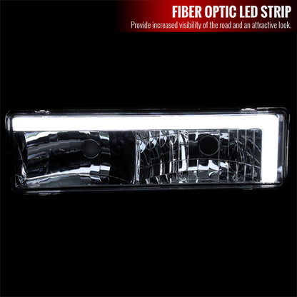1988-1998 Chevrolet/GMC C10 C/K LED Strip Factory Style Headlights (Chrome Housing/Clear Lens)