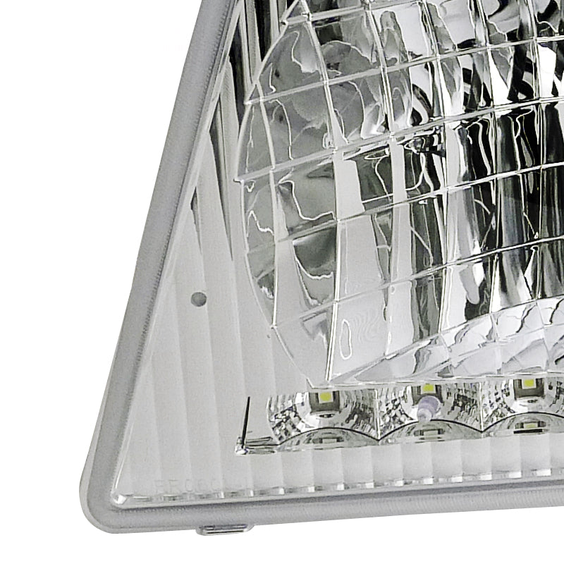 1992-2006 Ford Econoline Factory Style Headlights w/ SMD LED Light Strip (Chrome Housing/Clear Lens)