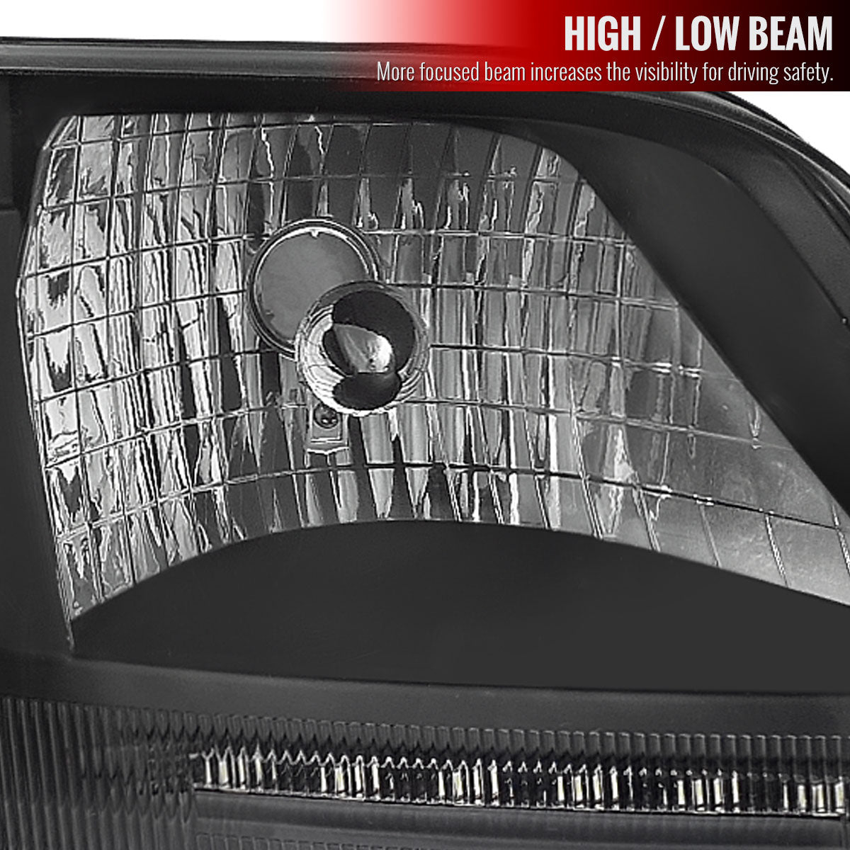 1997-2004 Ford F-150/Expedition Factory Style Headlights w/ SMD LED Light Strip (Matte Black Housing/Clear Lens)