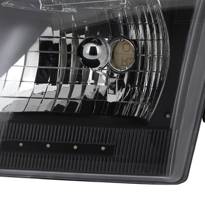 1997-2004 Ford F-150/Expedition Factory Style Headlights w/ SMD LED Light Strip (Matte Black Housing/Clear Lens)