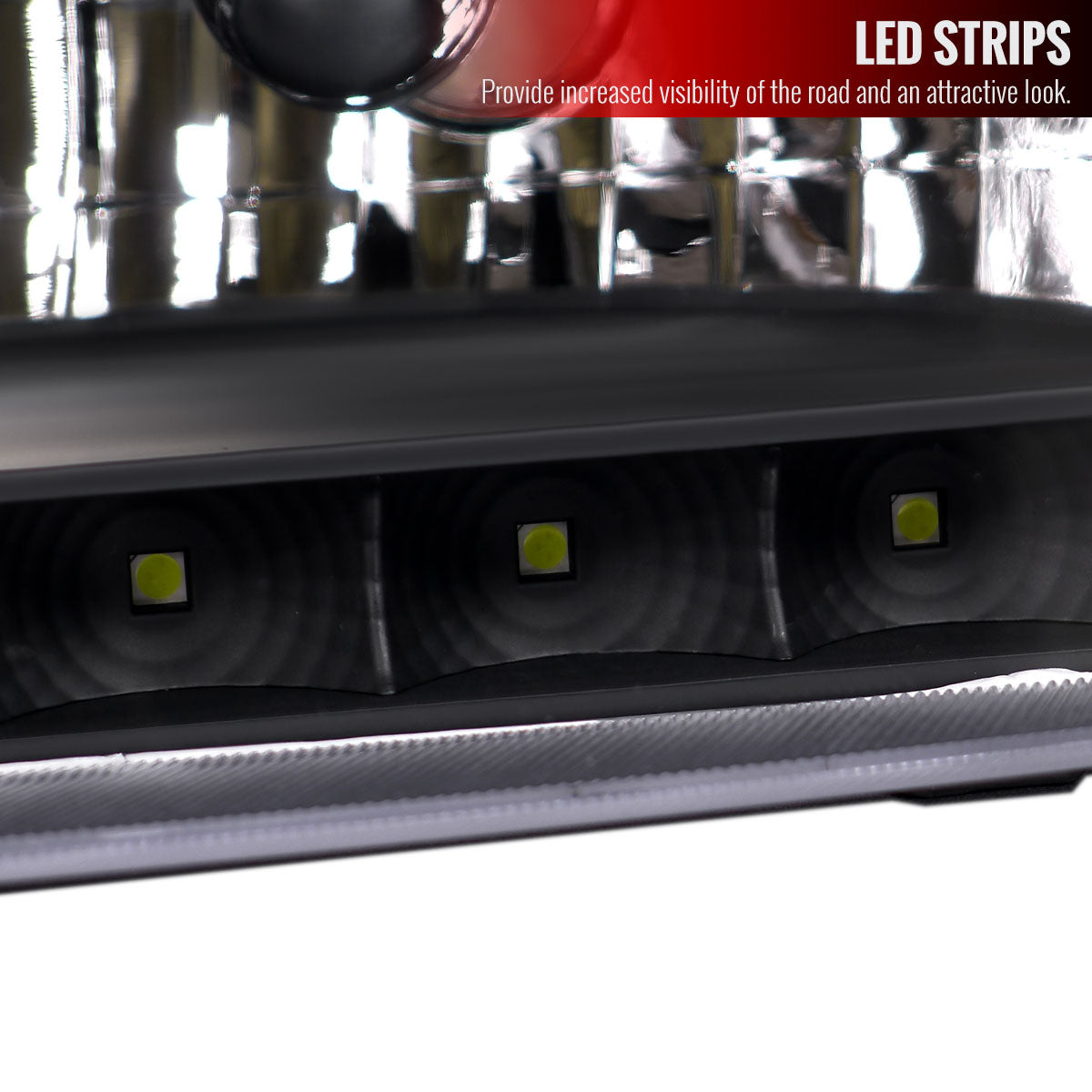 1999-2004 Ford F-250/F-350/F-450/F-550/Excursion Factory style Headlights w/ SMD LED Light Strip (Matte Black Housing/Clear Lens)