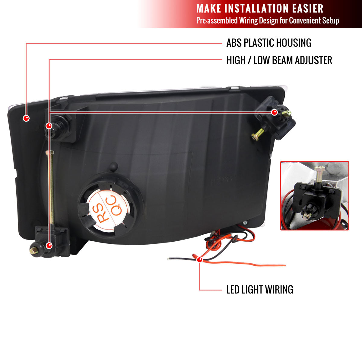 1999-2004 Ford F-250/F-350/F-450/F-550/Excursion Factory style Headlights w/ SMD LED Light Strip (Matte Black Housing/Clear Lens)