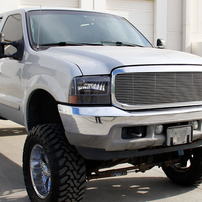 1999-2004 Ford F-250/F-350/F-450/F-550/Excursion Factory style Headlights w/ SMD LED Light Strip (Matte Black Housing/Clear Lens)