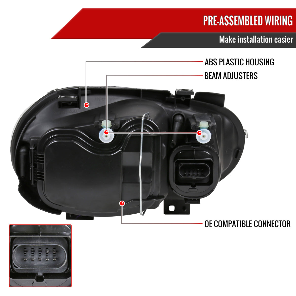 1999-2006 Volkswagen Golf Mk4 GTI/R32 Cabrio V2 Factory Style Headlights  (Matte Black Housing/Clear Lens)