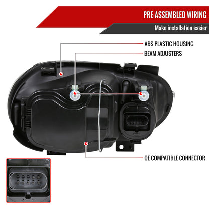 1999-2006 Volkswagen Golf Mk4 GTI/R32 Cabrio V2 Factory Style Headlights  (Matte Black Housing/Clear Lens)