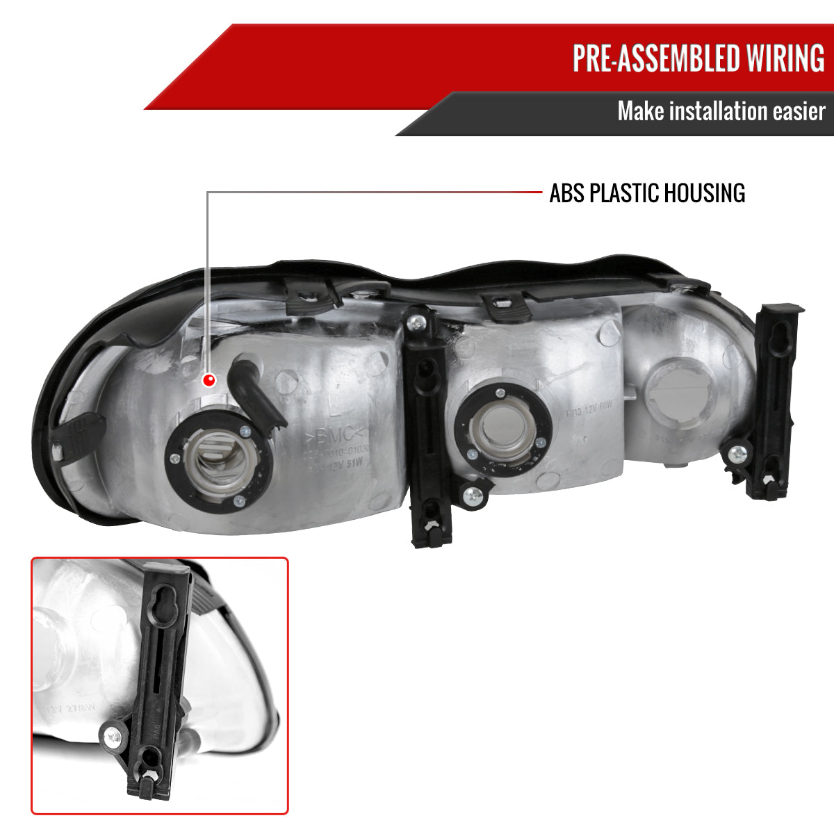 1997-1999 Oldsmobile Cutlass / 1997-2003 Chevrolet Malibu / 2004-2005 Chevrolet Classic Factory Style Headlights (Chrome Housing/Clear Lens)