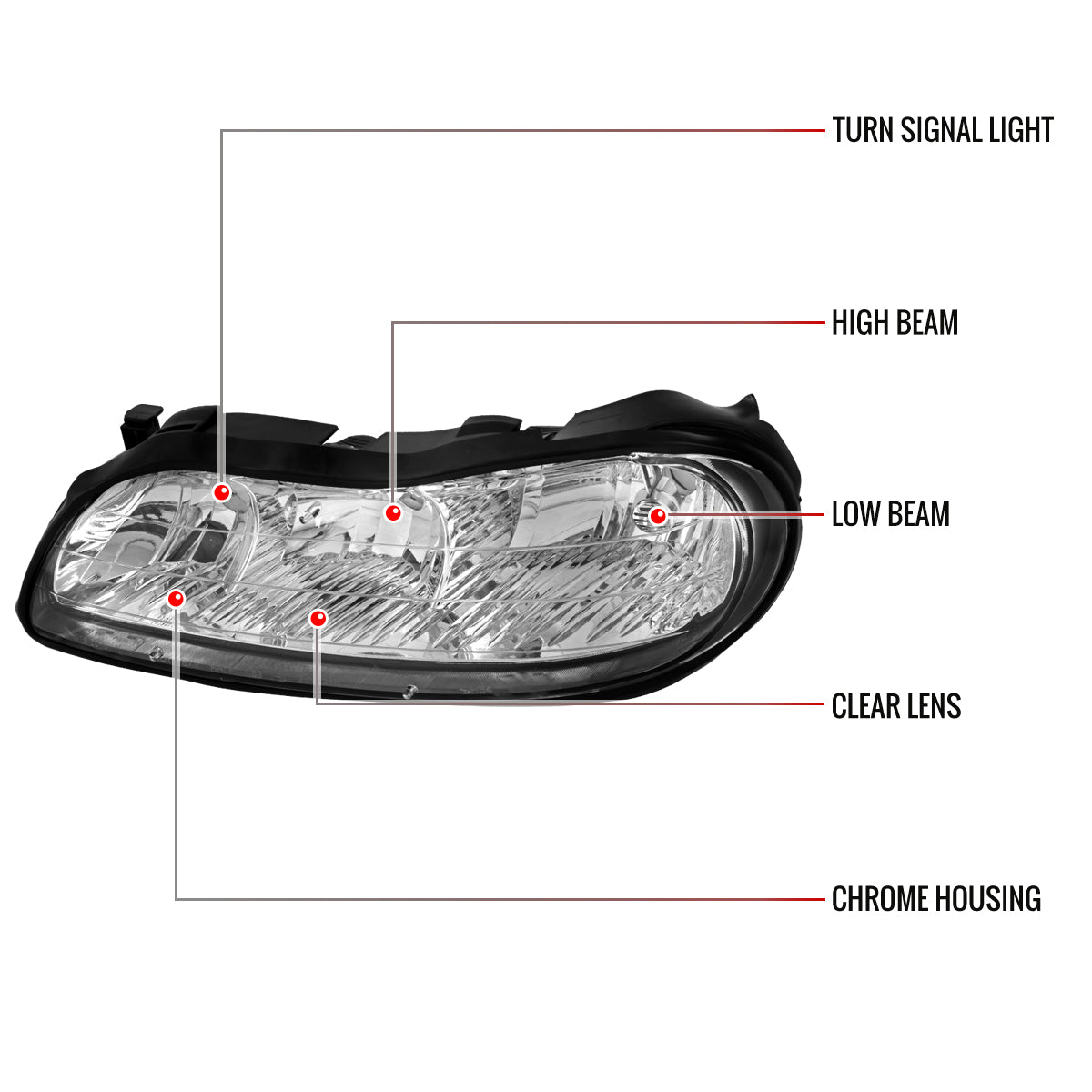 1997-1999 Oldsmobile Cutlass / 1997-2003 Chevrolet Malibu / 2004-2005 Chevrolet Classic Factory Style Headlights (Chrome Housing/Clear Lens)