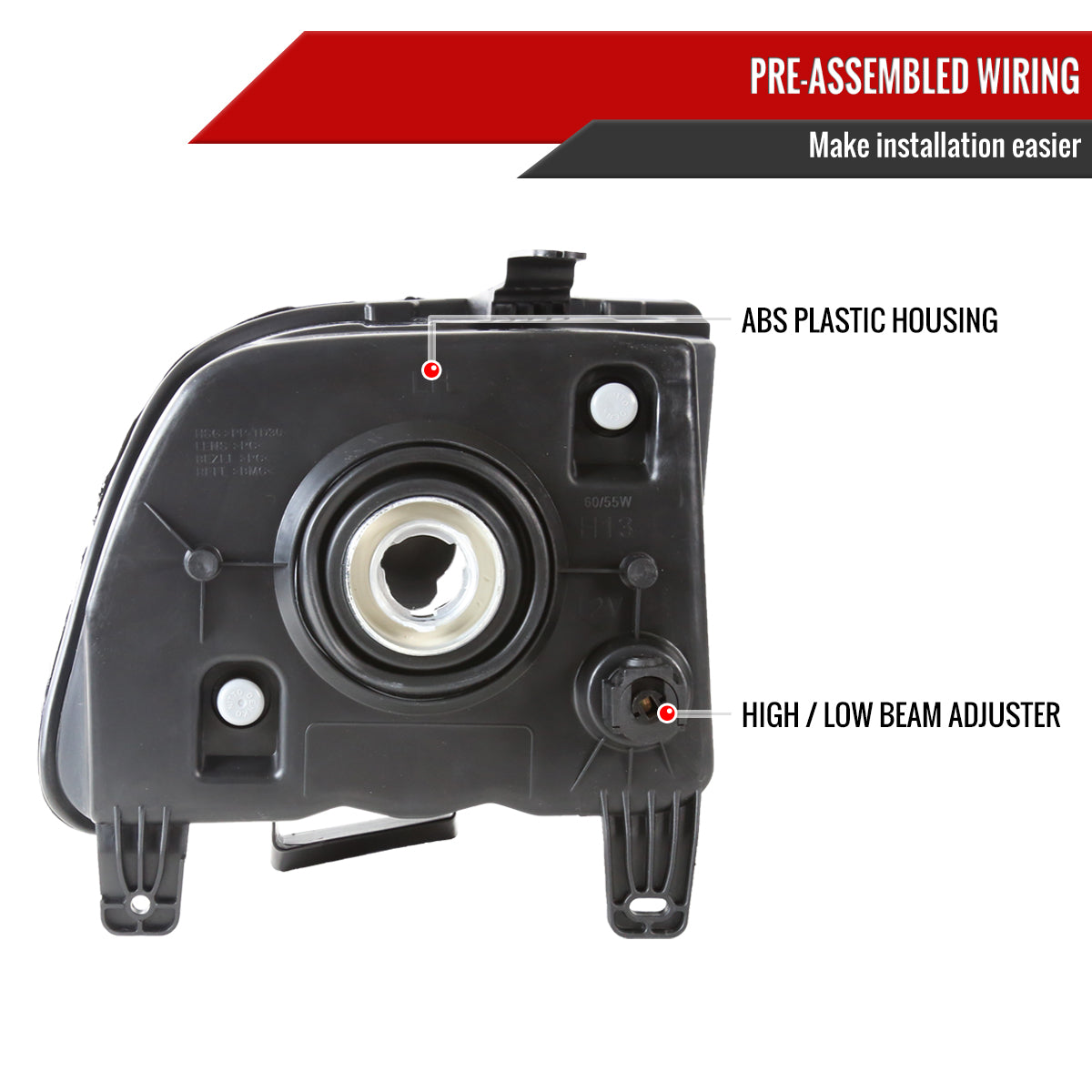 2005-2009 Ford Mustang Factory Style Headlights (Chrome Housing/Clear Lens)