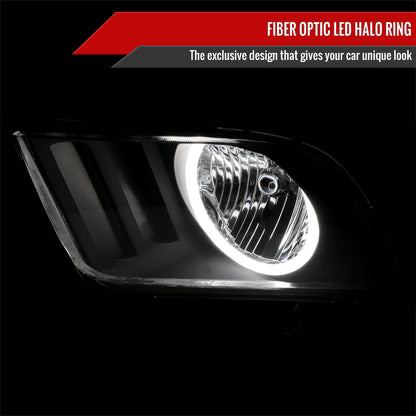2005-2009 Ford Mustang LED Halo Factory Style Headlights (Matte Black Housing/Clear Lens)