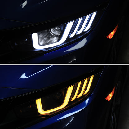 2016-2021 Honda Civic Full LED Projector Headlights w/ Switchback Sequential Turn Signal (Matte Black Housing/Smoked Lens)