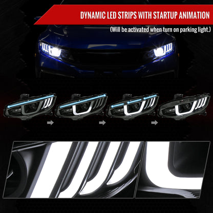 2016-2021 Honda Civic Full LED Projector Headlights w/ Switchback Sequential Turn Signal (Matte Black Housing/Smoked Lens)