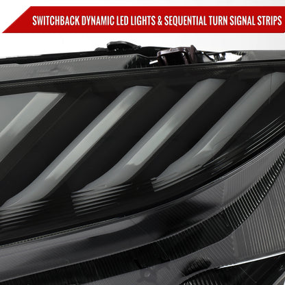 2016-2021 Honda Civic Full LED Projector Headlights w/ Switchback Sequential Turn Signal (Matte Black Housing/Smoked Lens)