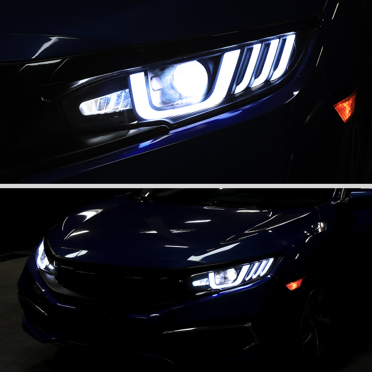 2016-2021 Honda Civic Full LED Projector Headlights w/ Switchback Sequential Turn Signal (Matte Black Housing/Smoked Lens)