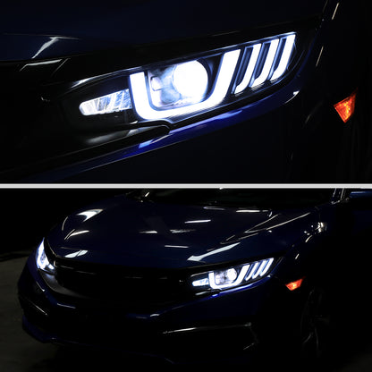 2016-2021 Honda Civic Full LED Projector Headlights w/ Switchback Sequential Turn Signal (Matte Black Housing/Smoked Lens)