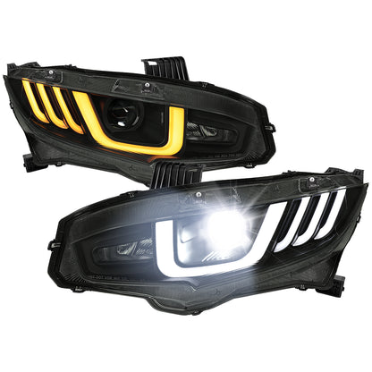 2016-2021 Honda Civic Full LED Projector Headlights w/ Switchback Sequential Turn Signal (Matte Black Housing/Smoked Lens)