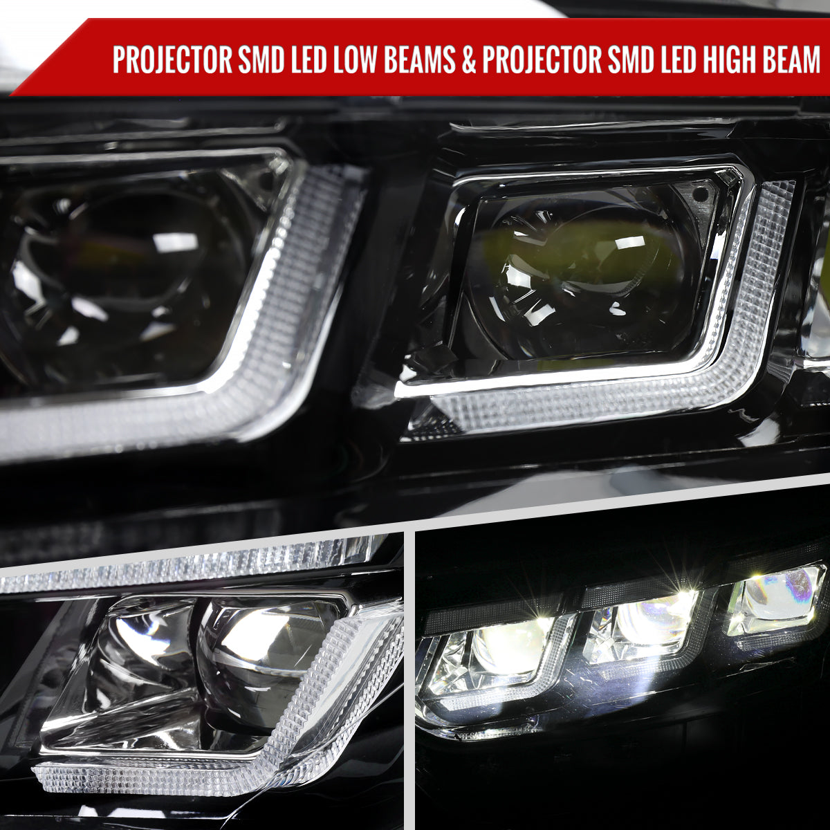 2015??2017 Ford Mustang Full LED Projector Headlights Switchback Sequential with Start-Up Animation (Glossy Black Housing / Clear Lens)