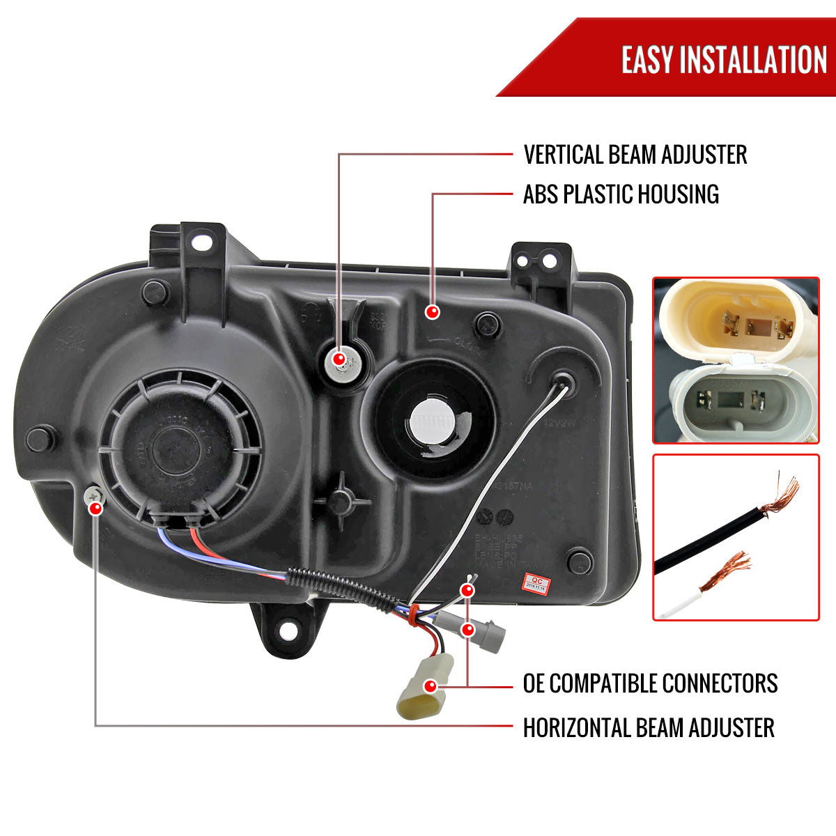 2005-2010 Chrysler 300 Projector Headlights w/ LED Light Strip (Matte Black Housing/Clear Lens)