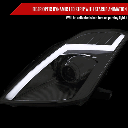 2006-2009 Nissan 350Z Switchback Sequential Turn Signal Animated LED Bar Projector Headlights (Chrome Housing/Clear Lens)