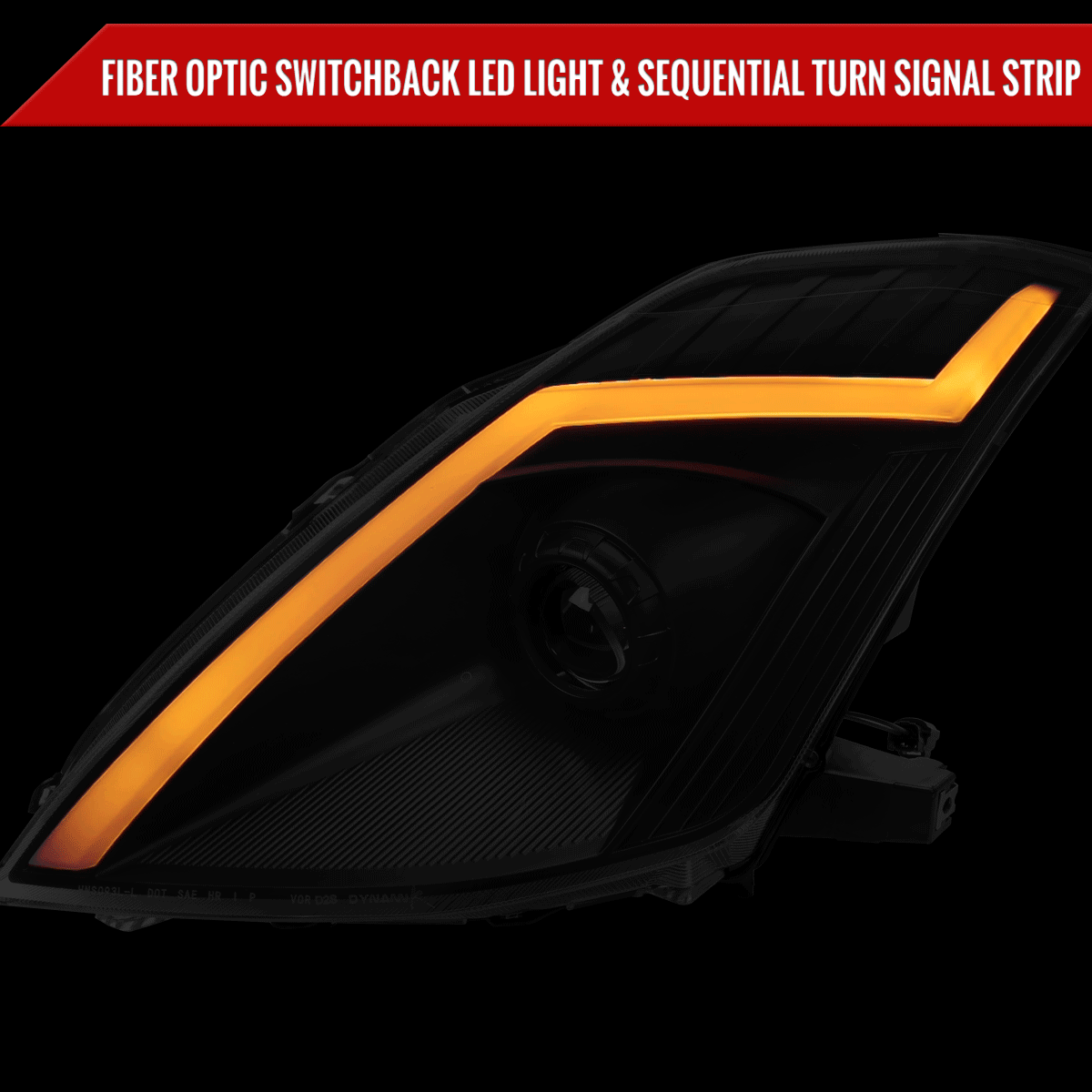 2006-2009 Nissan 350Z Switchback Sequential Turn Signal Animated LED Bar Projector Headlights (Matte Black Housing/Clear Lens)