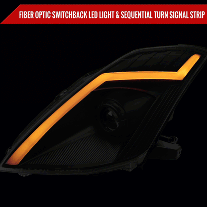 2006-2009 Nissan 350Z Switchback Sequential Turn Signal Animated LED Bar Projector Headlights (Matte Black Housing/Smoked Lens)