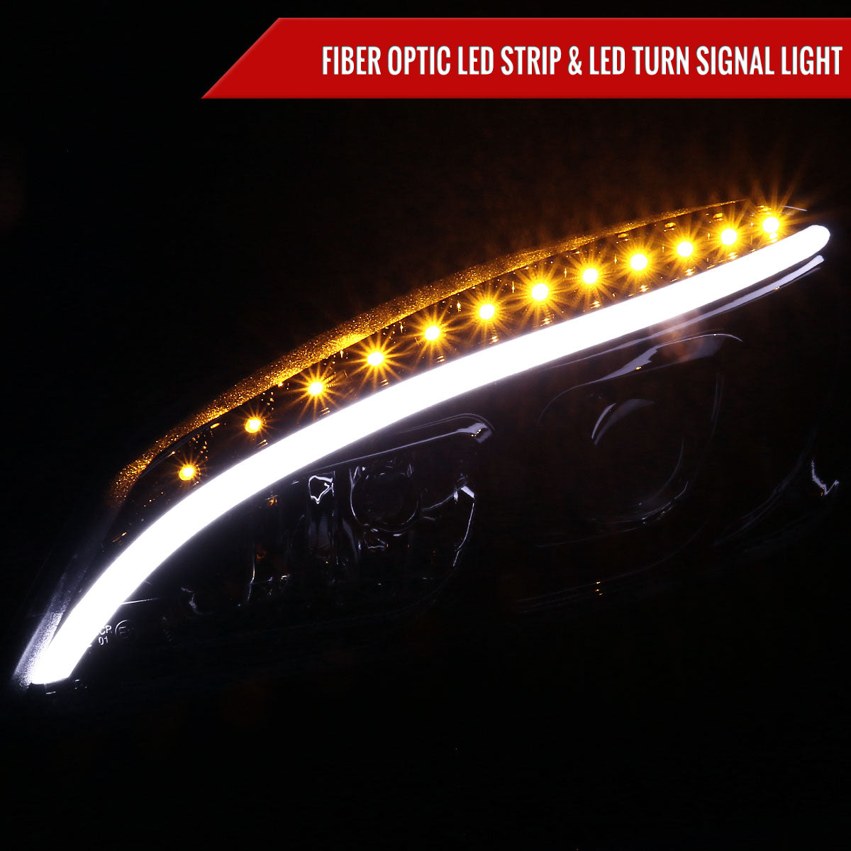 2008-2011 Mercedes Benz W204 C Class Projector Headlights w/ LED Light Bar & LED Turn Signal Lights (Glossy Black Housing/Smoked Lens)