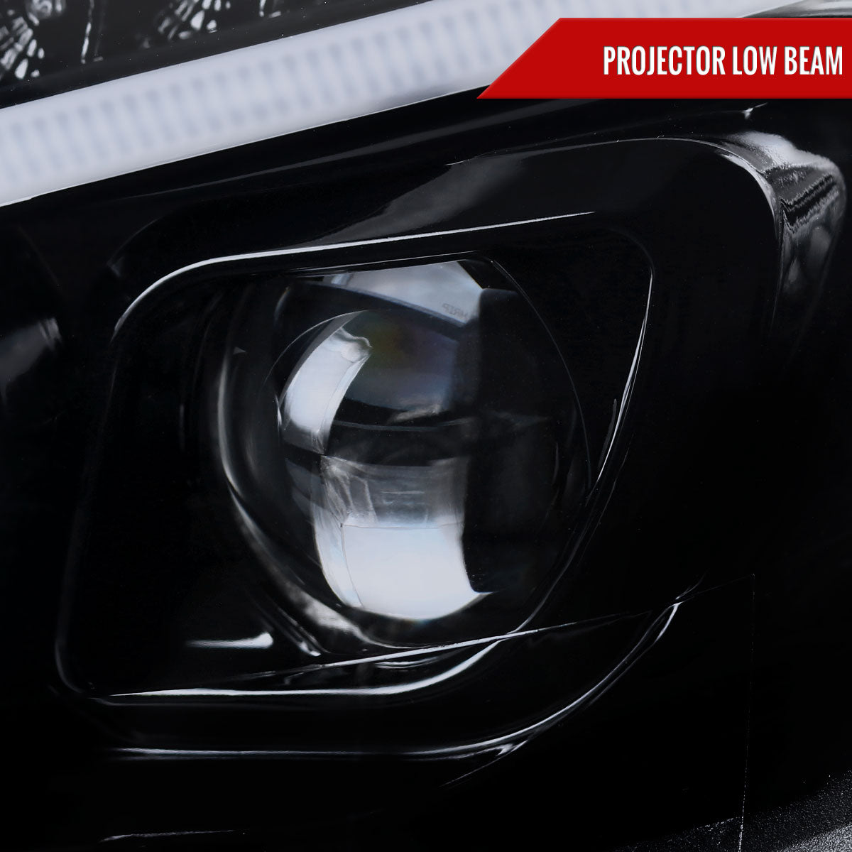 2008-2011 Mercedes Benz W204 C Class Projector Headlights w/ LED Light Bar & LED Turn Signal Lights (Glossy Black Housing/Smoked Lens)