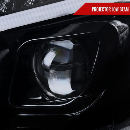 2008-2011 Mercedes Benz W204 C Class Projector Headlights w/ LED Light Bar & LED Turn Signal Lights (Glossy Black Housing/Smoked Lens)