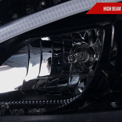 2008-2011 Mercedes Benz W204 C Class Projector Headlights w/ LED Light Bar & LED Turn Signal Lights (Glossy Black Housing/Smoked Lens)
