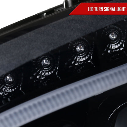 2008-2011 Mercedes Benz W204 C Class Projector Headlights w/ LED Light Bar & LED Turn Signal Lights (Glossy Black Housing/Smoked Lens)