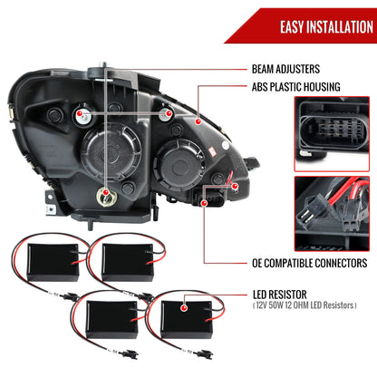 2008-2011 Mercedes Benz W204 C Class Projector Headlights w/ LED Light Bar & LED Turn Signal Lights (Glossy Black Housing/Smoked Lens)