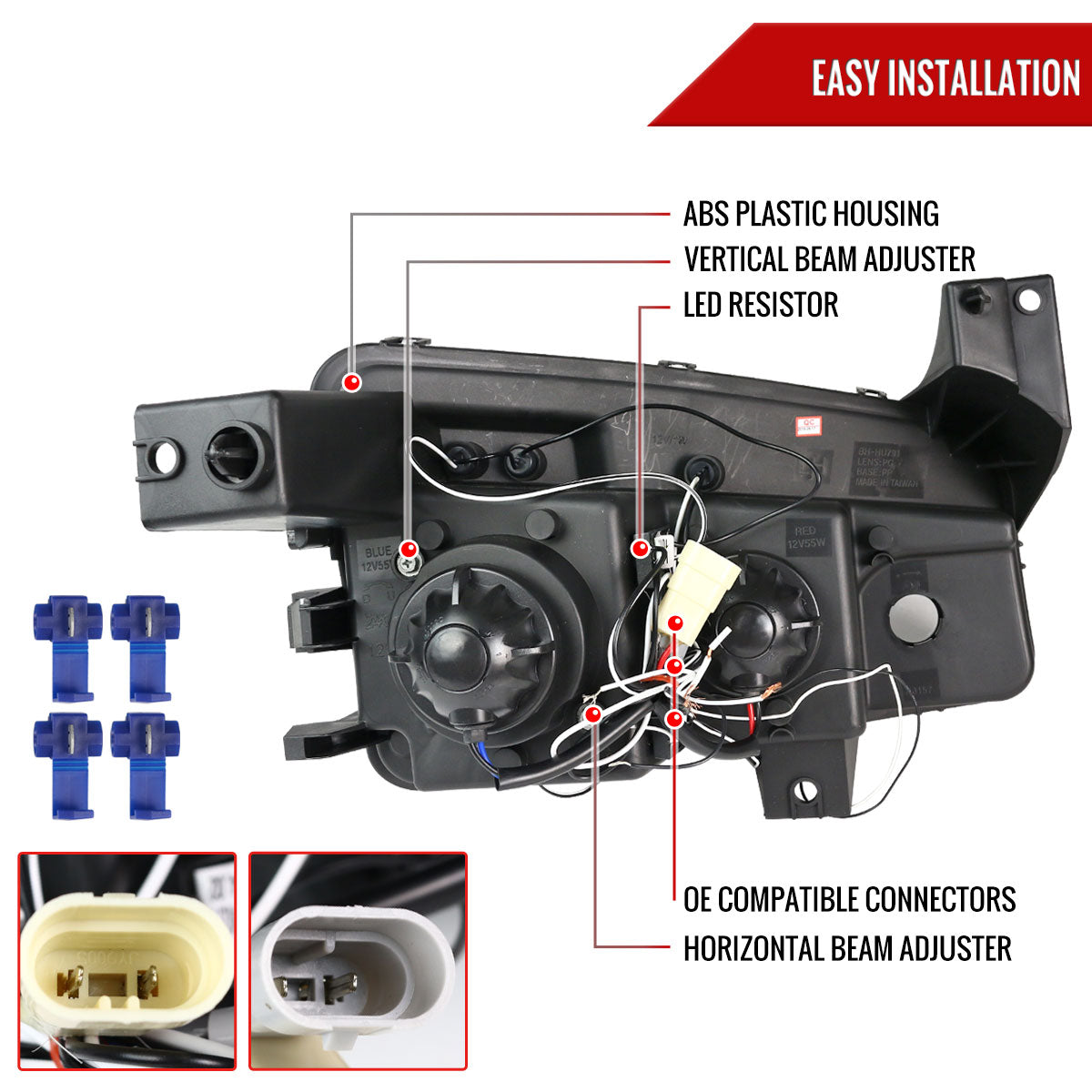 2005-2010 Dodge Charger Dual Halo Projector Headlights (Jet Black Housing/Clear Lens)