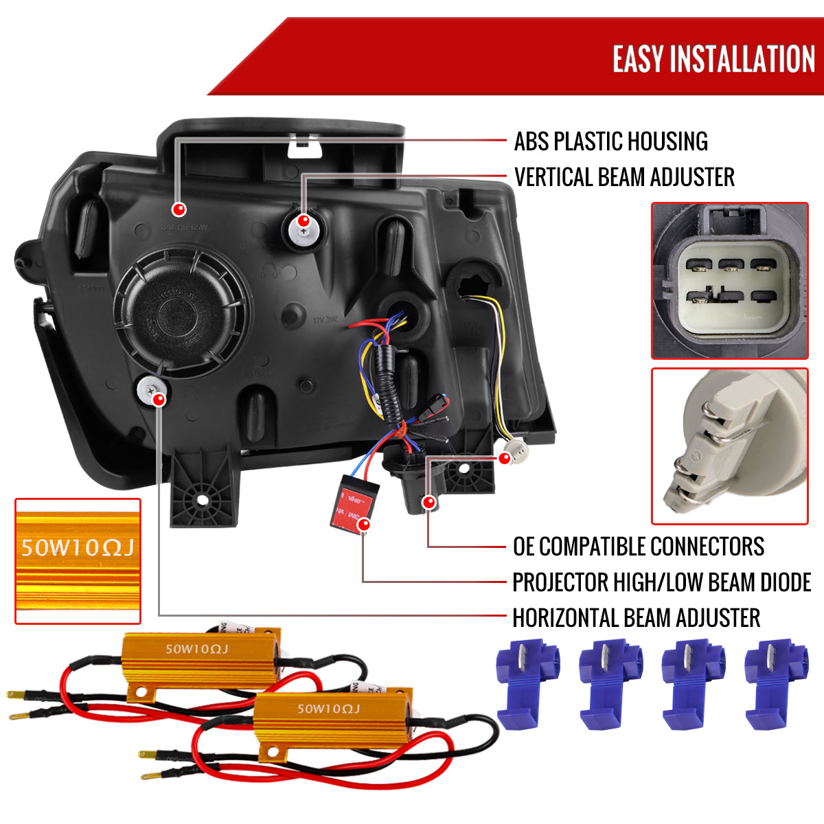 2014-2015 Chevrolet Camaro LED Strip Projector Headlights w/ Sequential Turn Signal Lights (Chrome Housing/Clear Lens)