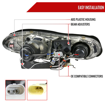 1998-2002 Chevrolet Camaro Dual Halo Projector Headlights (Glossy Black Housing/Smoked Lens)