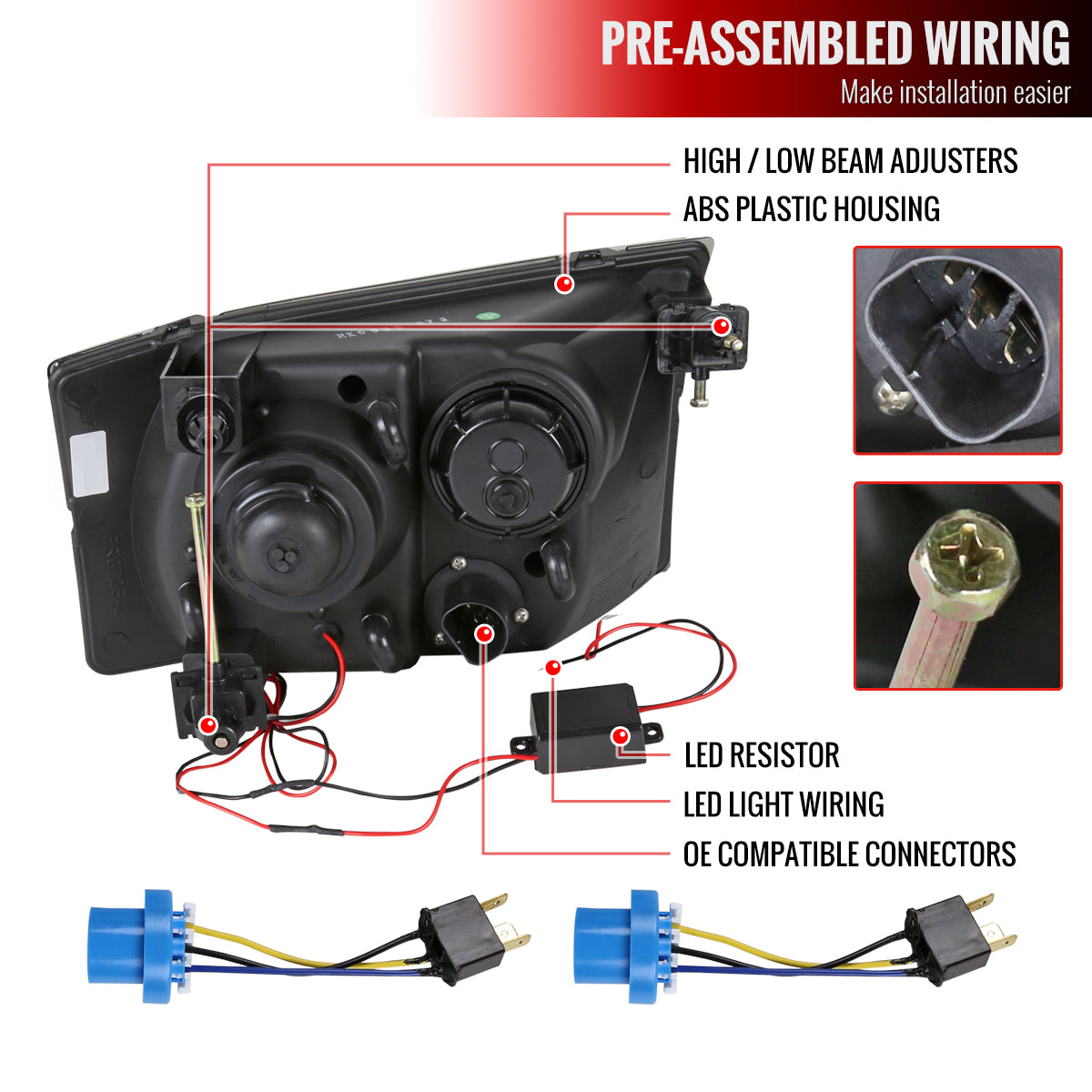 1999-2004 Ford F-250/F-350/F-450/F-550/Excursion Projector Headlights w/ SMD LED Light Strip (Black Housing/Smoked Lens)