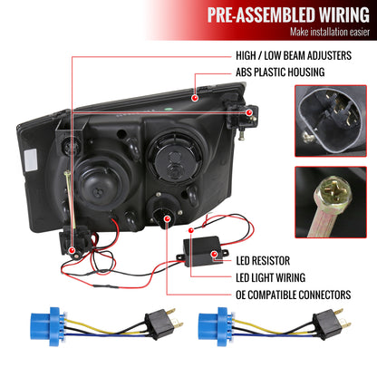 1999-2004 Ford F-250/F-350/F-450/F-550/Excursion Projector Headlights w/ SMD LED Light Strip (Black Housing/Smoked Lens)