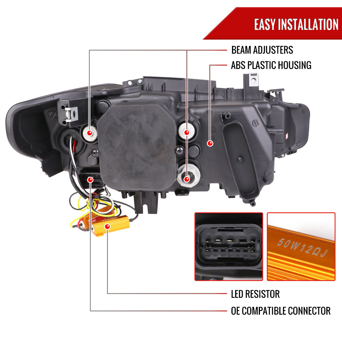 2012-2015 F30 3 Series Sedan Dual U-Bar Projector Headlights w/ LED Turn Signal Lights (Chrome Housing/Smoked Lens)