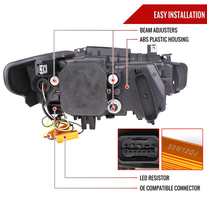 2012-2015 F30 3 Series Sedan Dual U-Bar Projector Headlights w/ LED Turn Signal Lights (Chrome Housing/Smoked Lens)