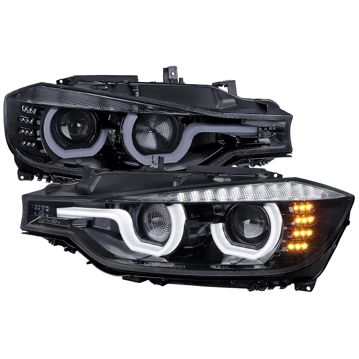 2012-2015 F30 3 Series Sedan Dual U-Bar Projector Headlights w/ LED Turn Signal Lights (Chrome Housing/Smoked Lens)