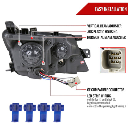 2010-2012 Ford Fusion Projector Headlights w/ LED Light Strip (Chrome Housing/Clear Lens)
